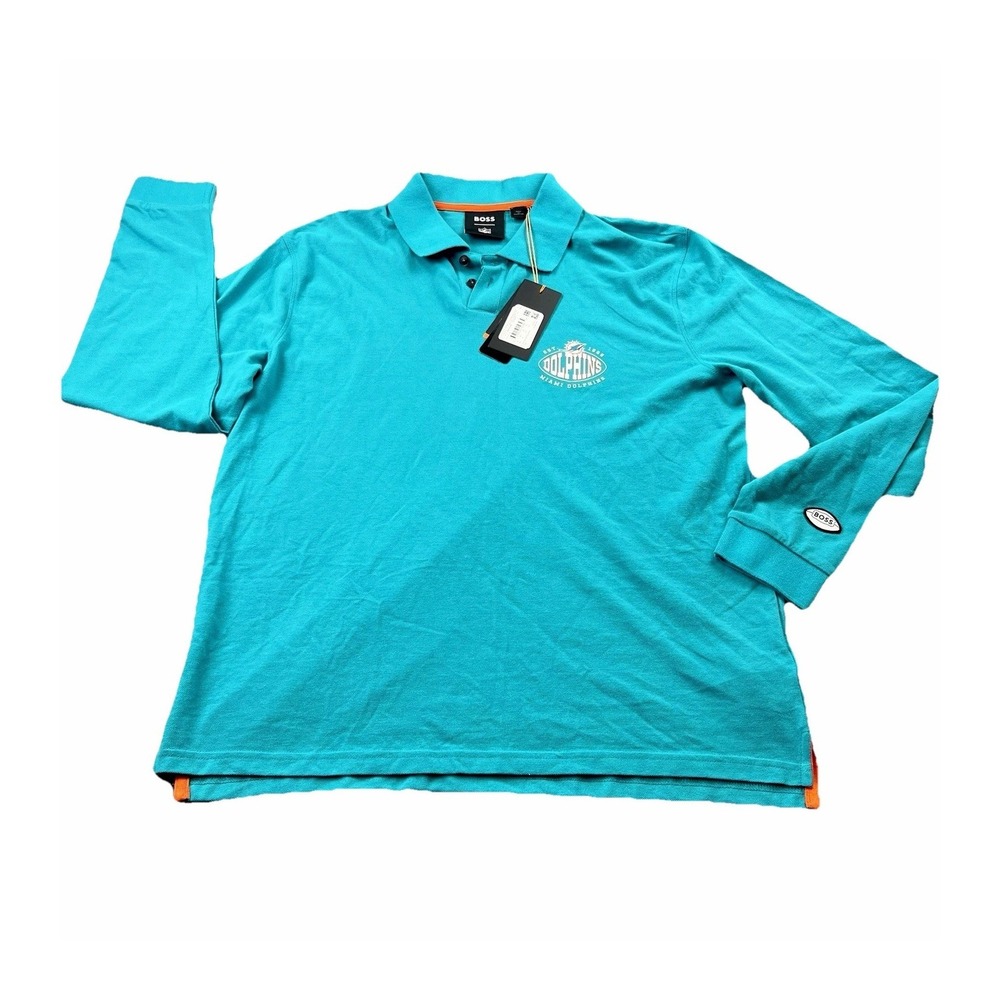 BOSS x NFL Miami Dolphins Long Sleeve Polo‎ Mens XL Teal NWT Hugo Boss